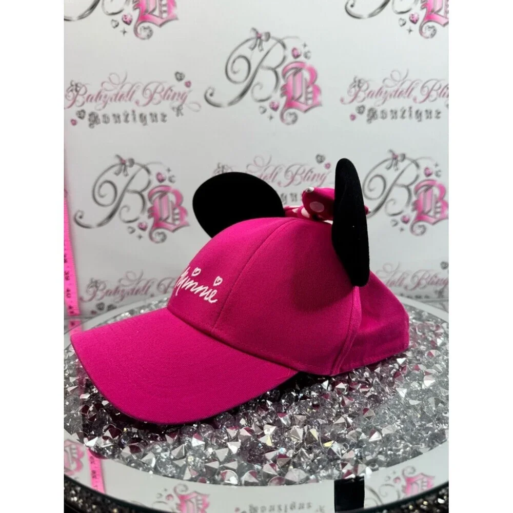 Disney hat ears bright pink black Minnie Pink Baseball Cap with Black Ears